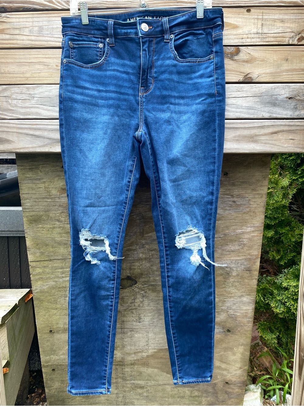 American Eagle Soft Knit High Rise Distressed Jegging Jeans Size 12 Long